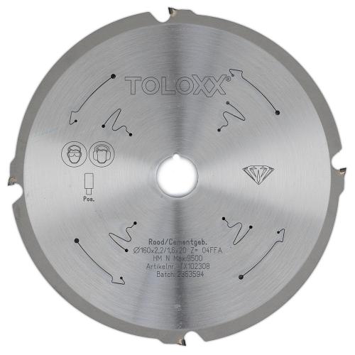 Toloxx cirkelzaagblad 160x20mm DP 4 tanden cementplaat (Geschikt voor Festool)